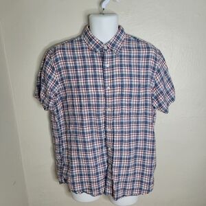 J.Crew Short Sleeve Délavé Irish Linen Shirt Morton Plaid Men's Large